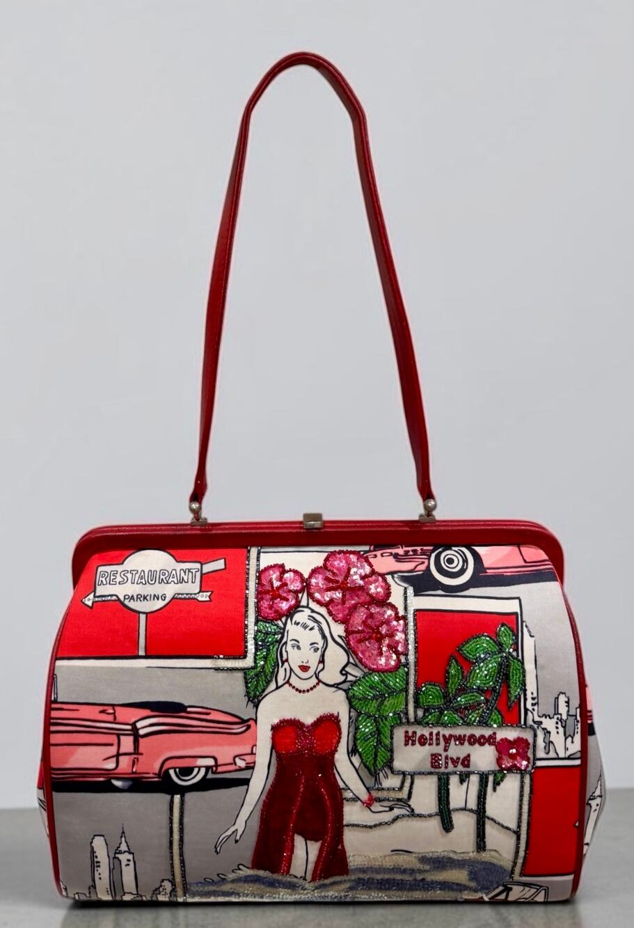 Y2K Isabella Fiore Hollywood Pop Art Beaded Satchel Frame Bag